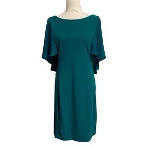DKNY Women Sheath Dress Emerald Green Flutter Sleeve Polyester Size 8